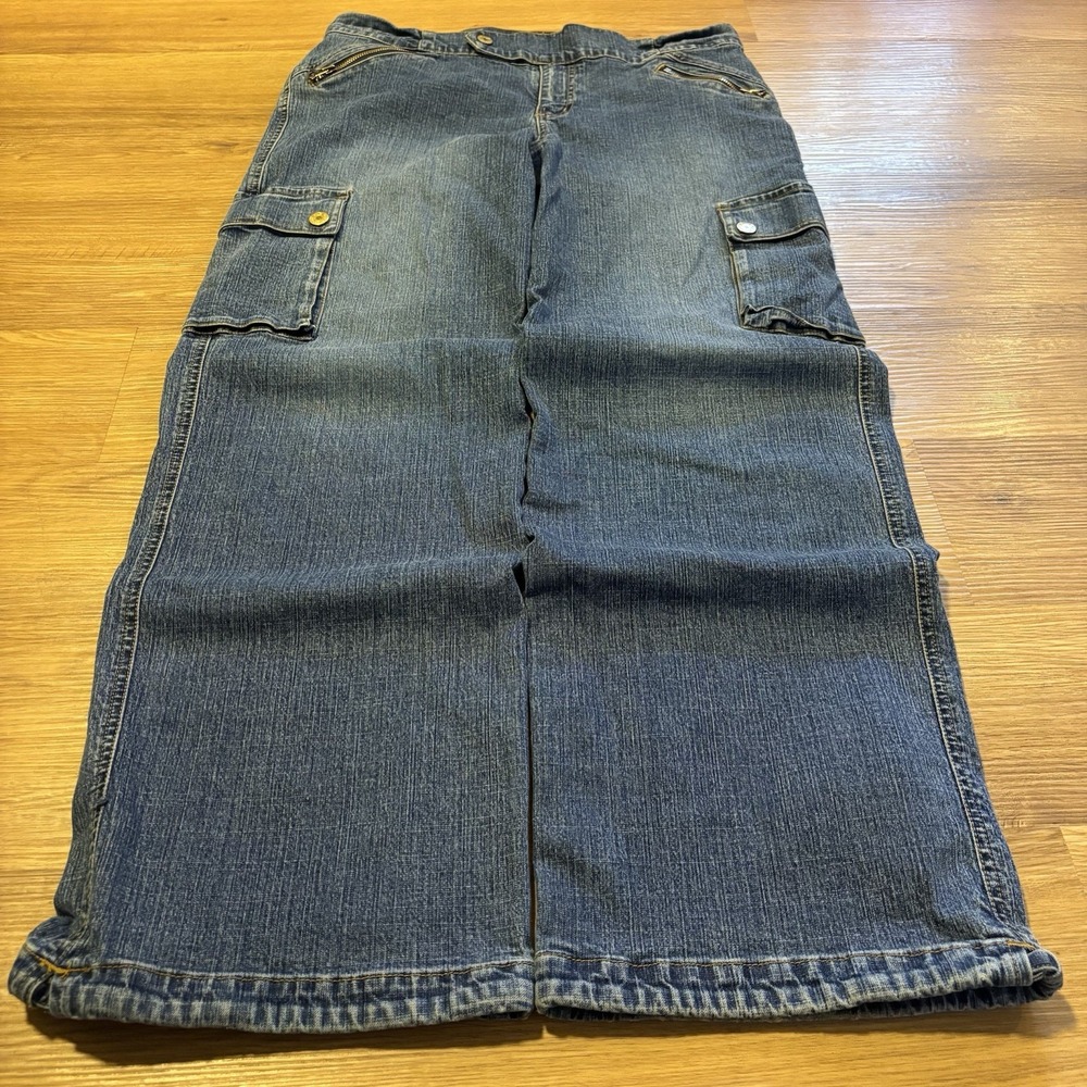 Vintage GLO Baggy Cargo Jeans Size 34x32 Wide Leg Zip Skater Grunge Utility Y2K